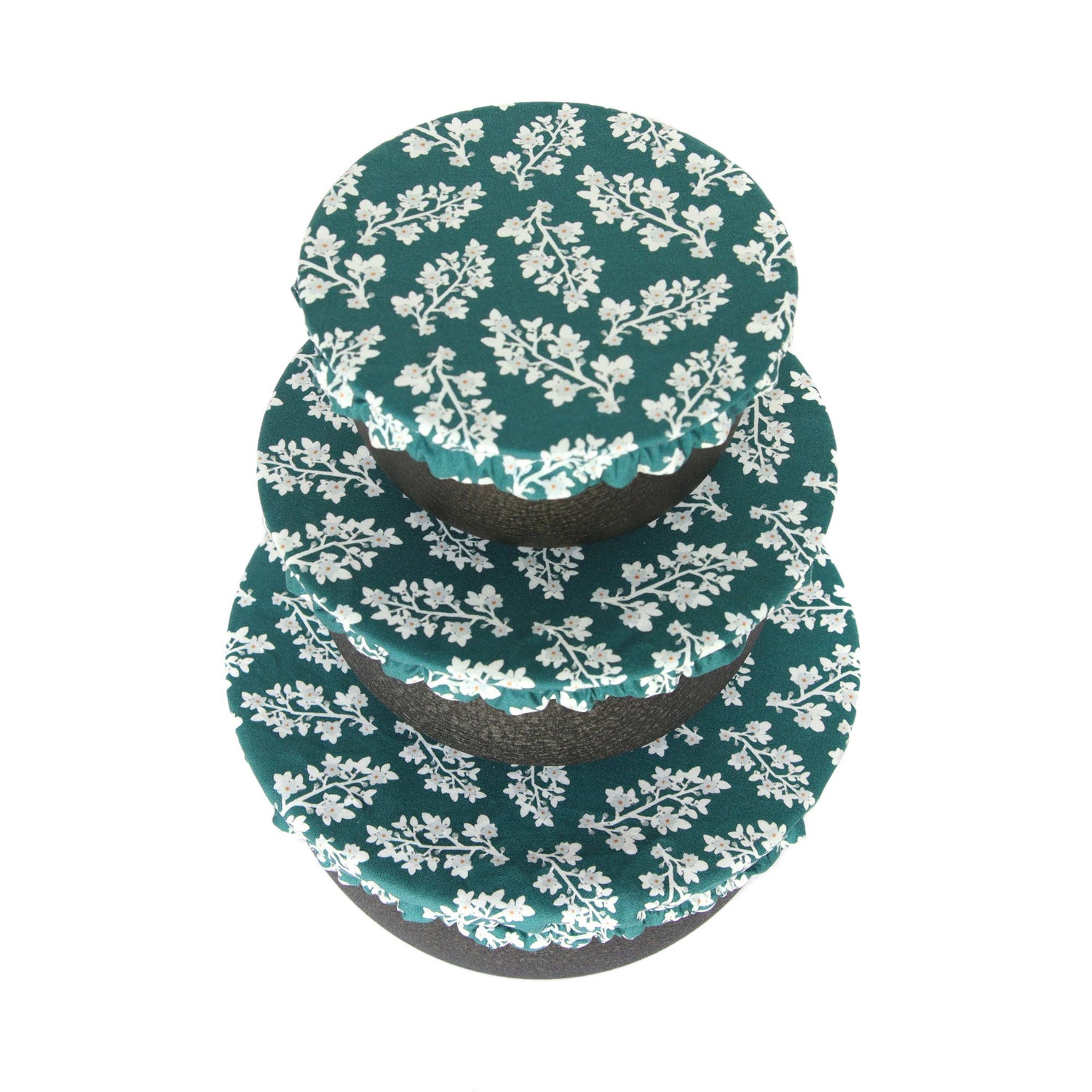 Colibri plastic-free bowl cover set in floral pattern shown top-down