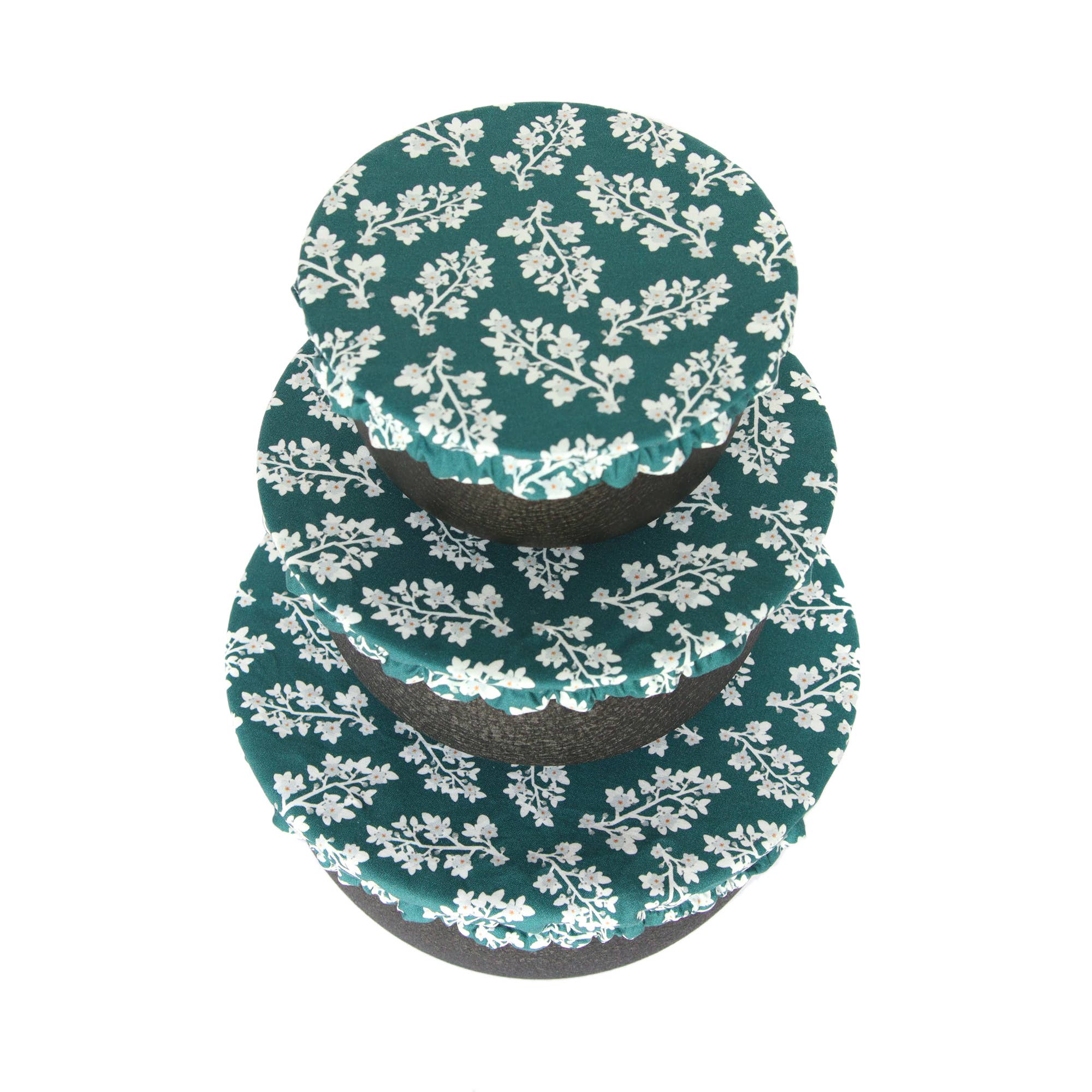 Colibri plastic-free bowl cover set in floral pattern shown top-down