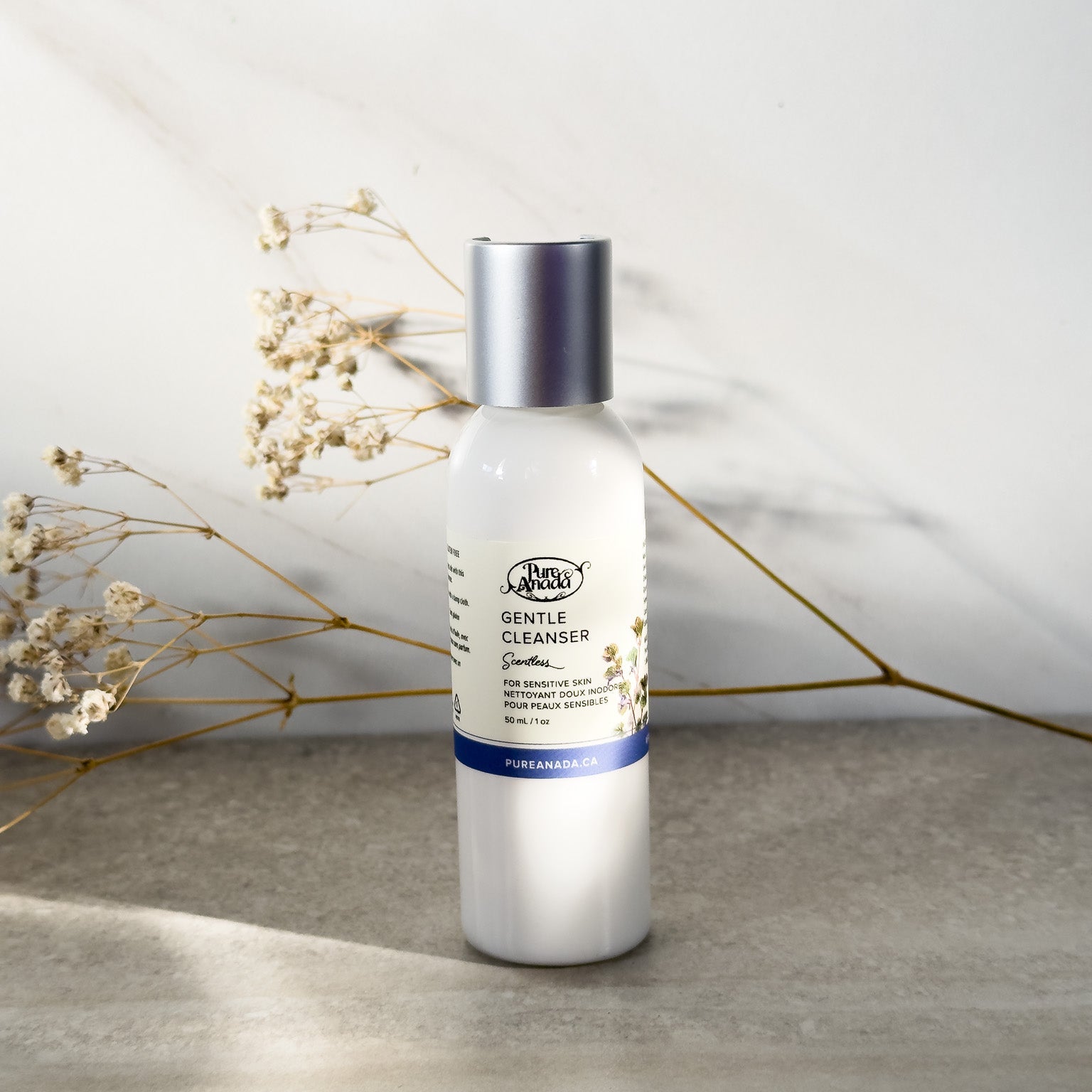 A bottle of unscented natural Pure Anada face cleanser for sensitive skin