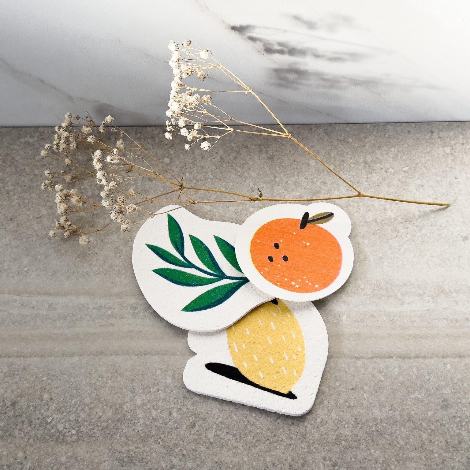 Natural cellulose pop-up sponges with nature graphics