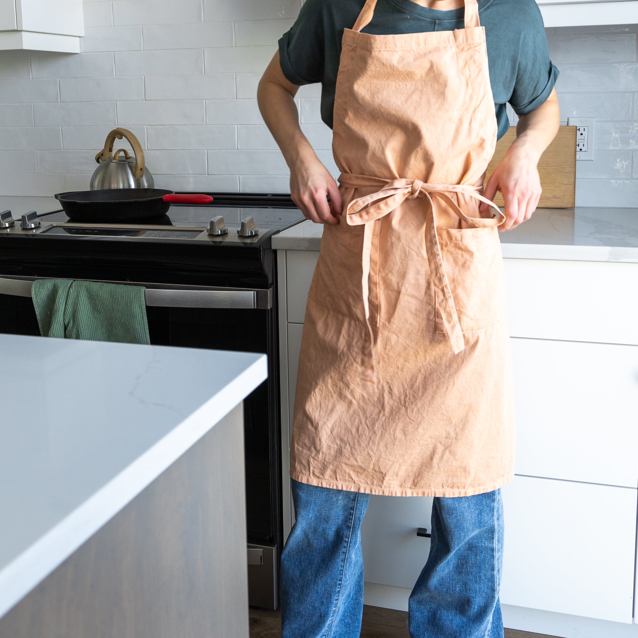 Peach Stonewash Cotton Kitchen Apron