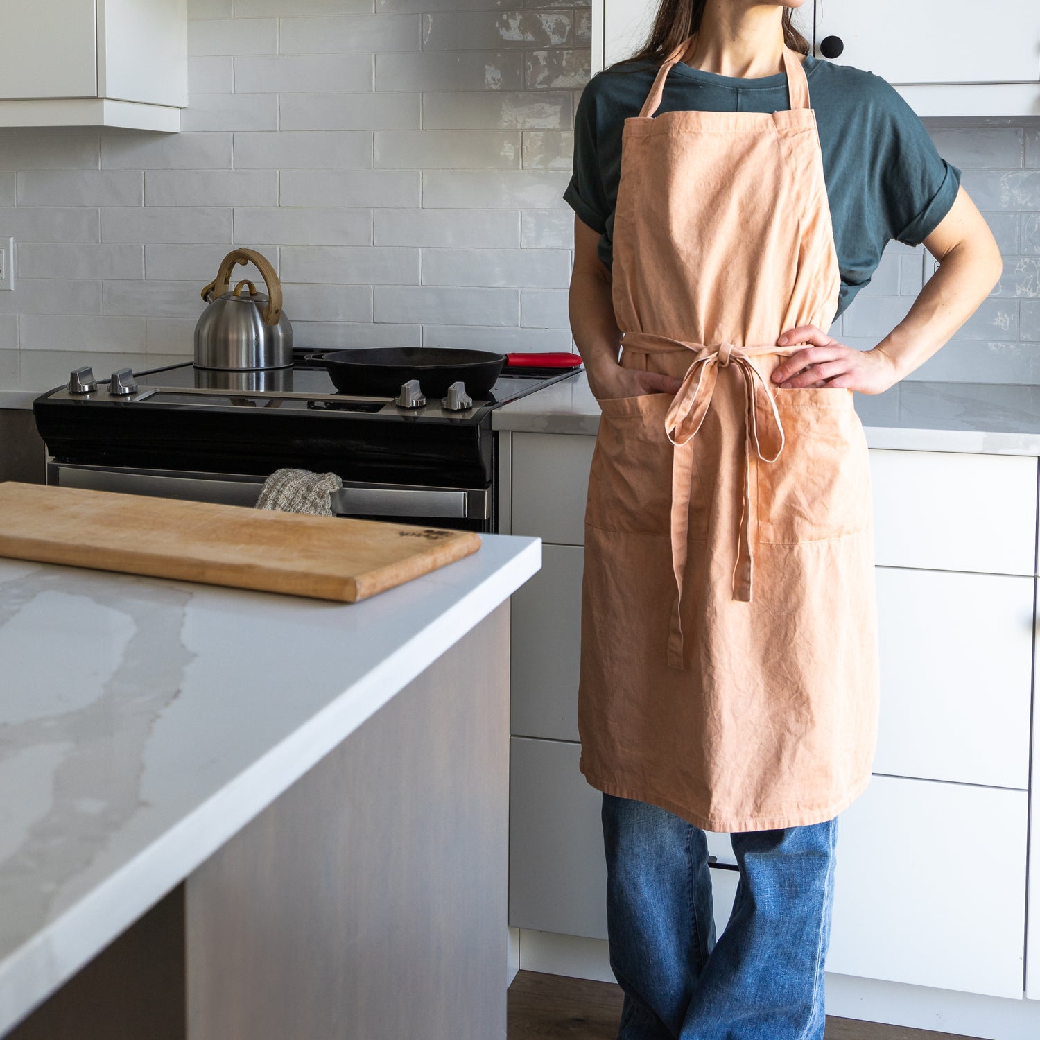 Peach Stonewash Cotton Kitchen Apron