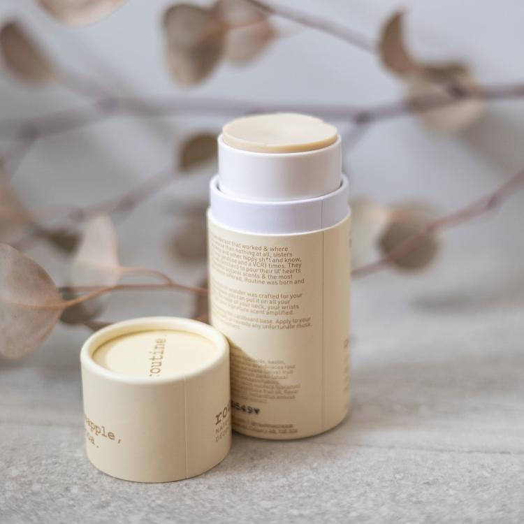 An open tube of Routine natural deodorant in "Cat Lady" scent