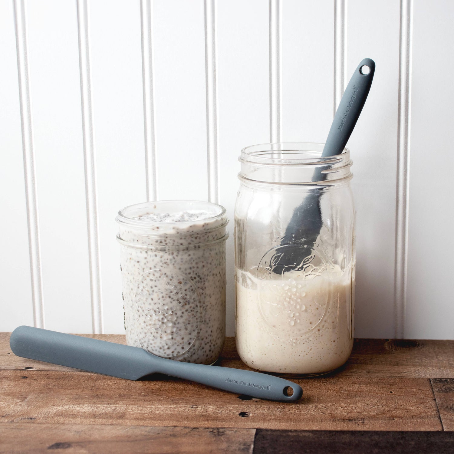 A sustainable silicone jar scraper shown with jars