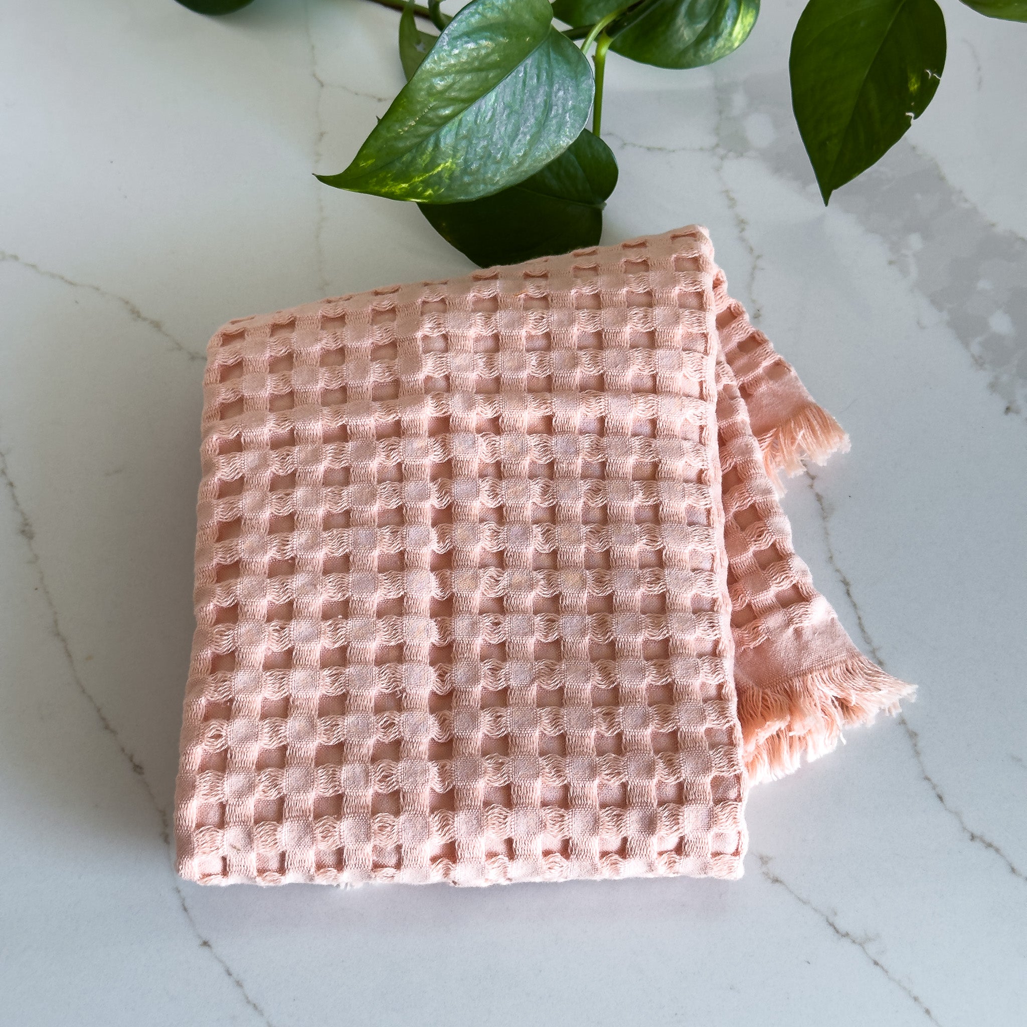 Organic Cotton Waffle Hand Towel: Blush