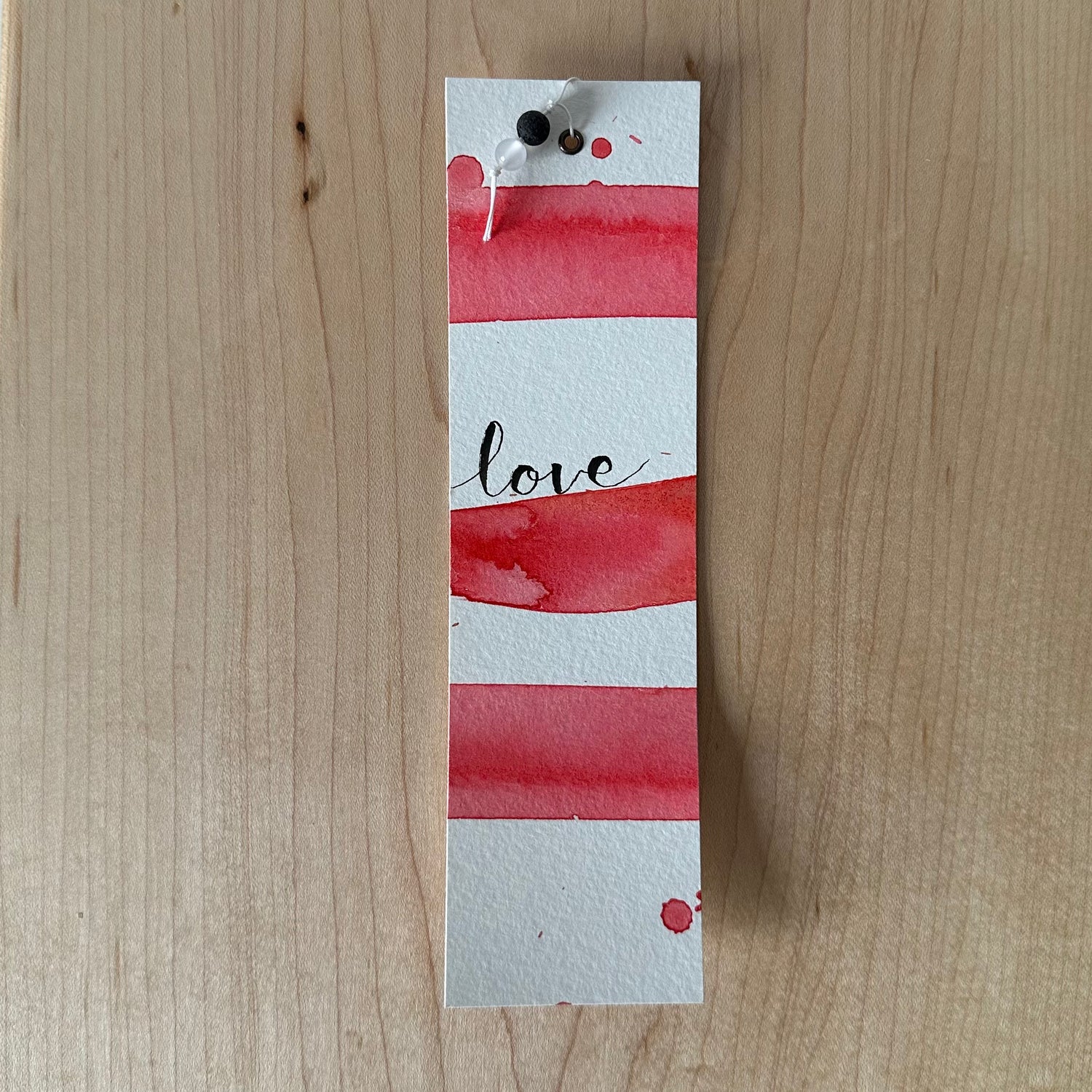 Handmade watercolour bookmark with &quot;love&quot; message