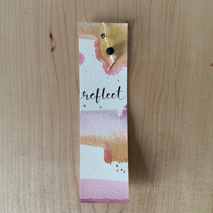 Handmade watercolour bookmark with &quot;reflect&quot; message