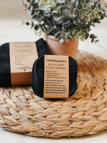 A package of washable facial rounds made from hemp