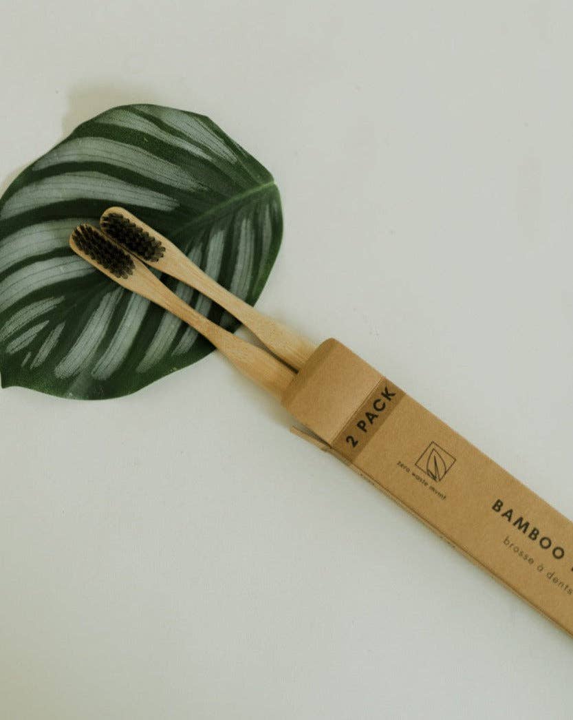 A two-pack of natural bamboo toothbrushes