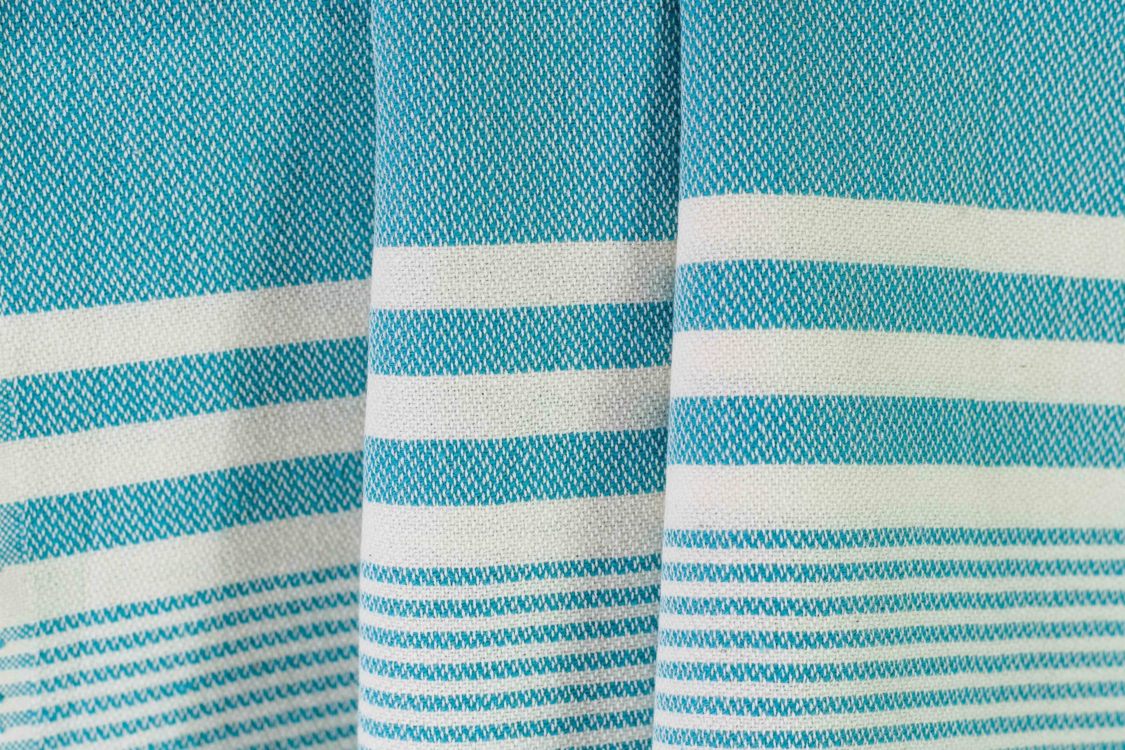 Texture of a teal lightweight Turkish hand towel