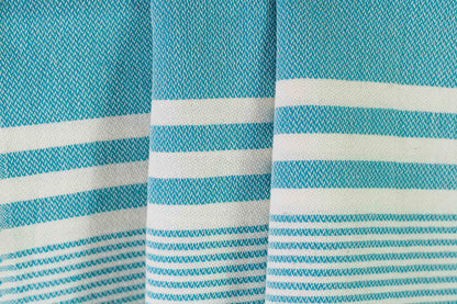 Texture of a teal lightweight Turkish hand towel