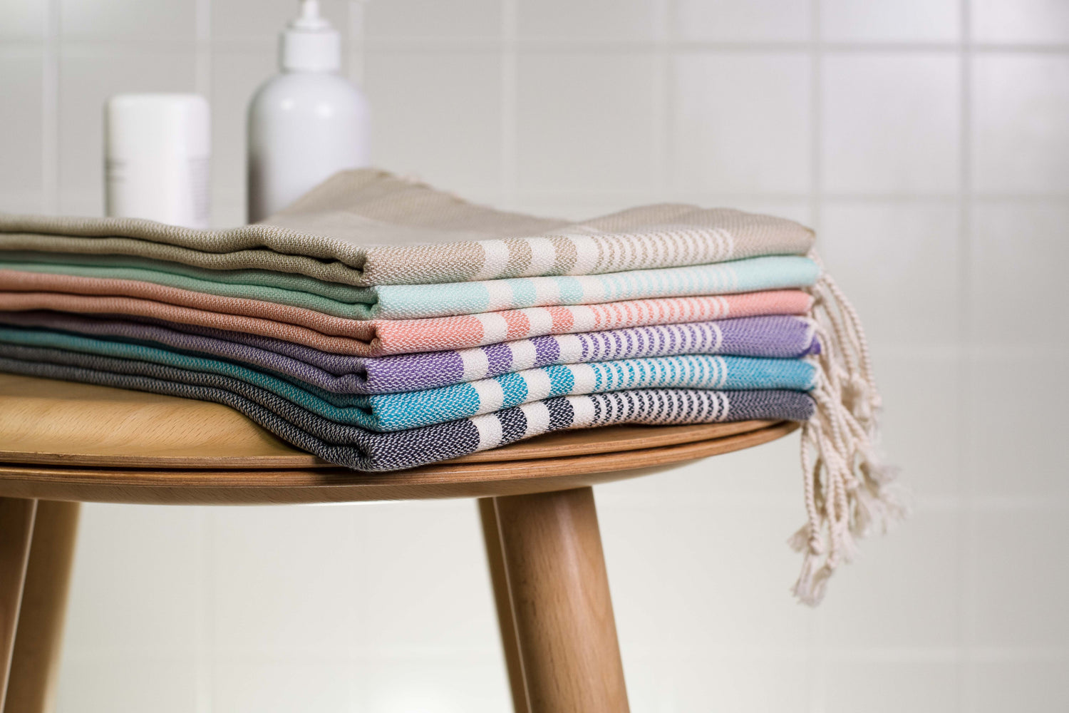 A stack of six lightweight Turkish hand towels