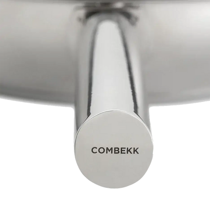 Detail shot of COMBEKK stainless steel fry pan handle