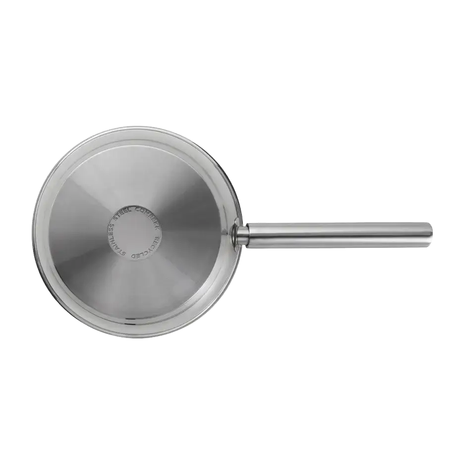 COMBEKK stainless steel fry pan shown from the bottom