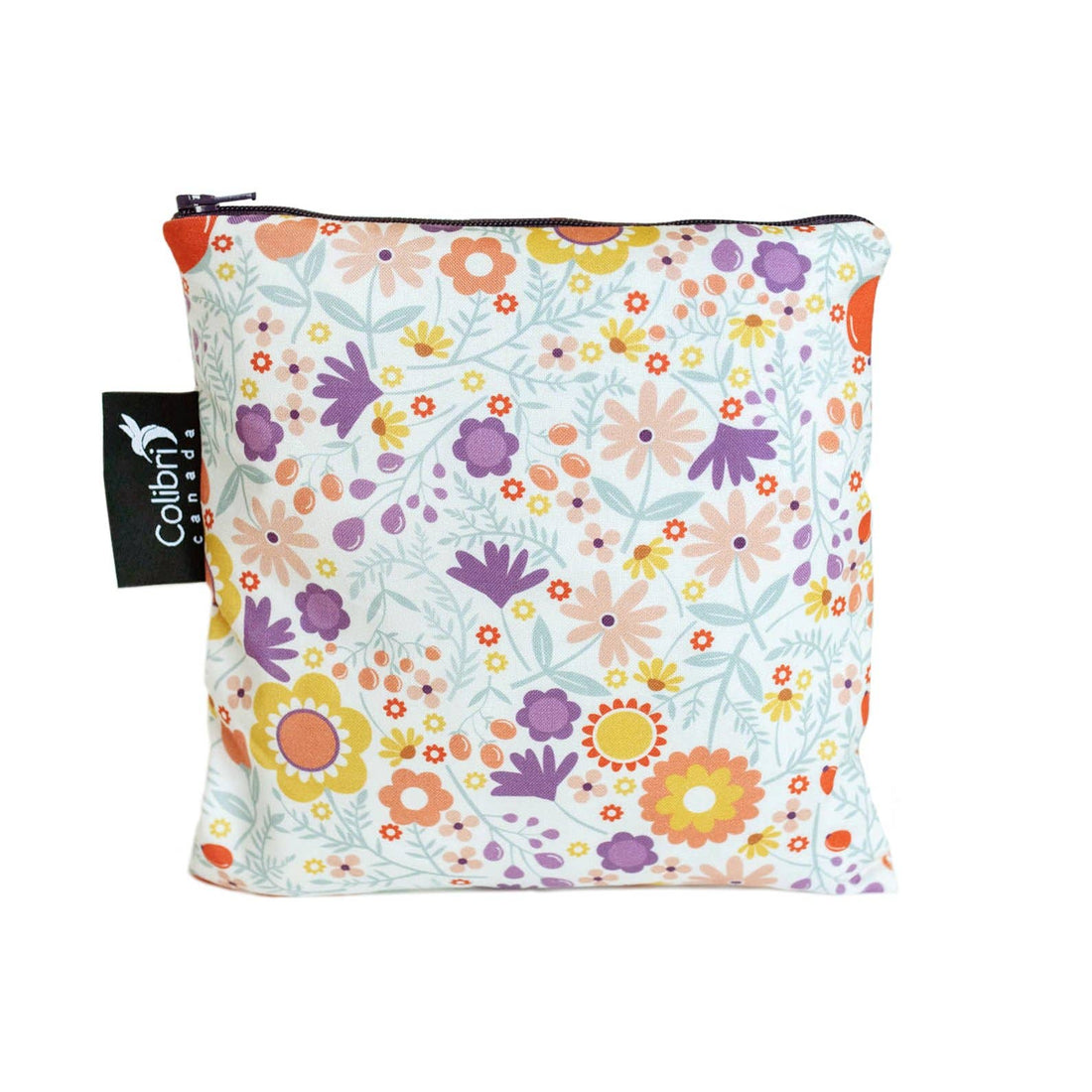 A large flower-motif reusable zip bag