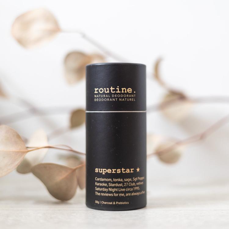 A tube of Routine all-natural deodorant in "Superstar" scent