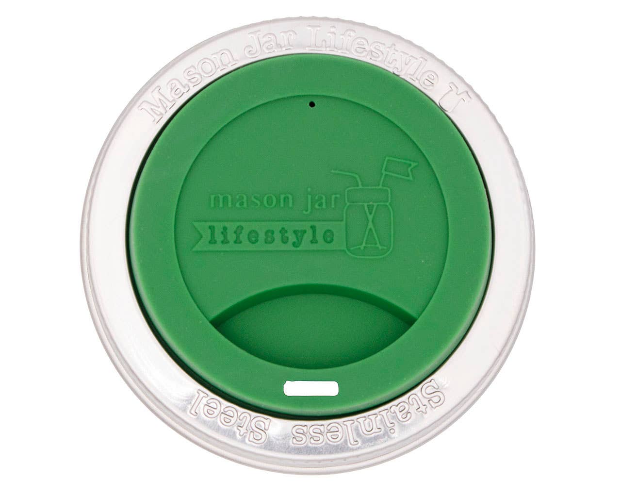 A sustainable silicone travel lid for a standard or narrow-mouth mason jar