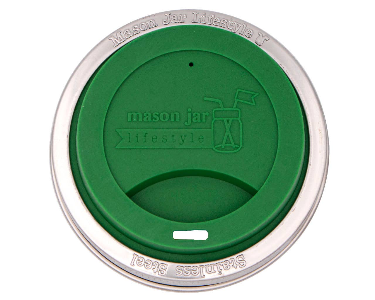 A sustainable silicone travel lid for a wide-mouth mason jar